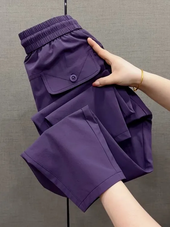 2025新款大码萝卜裤哈伦裤高腰透气夏季休闲裤短裤莫奈花园风