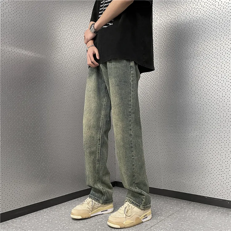 复古牛仔裤男士夏季日系街头休闲阔腿潮流ins宽松学生直筒长裤子