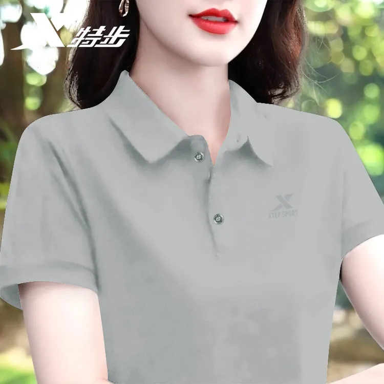 特步短袖T恤女夏季季时尚透气翻领上衣显瘦宽松POLO衫运动休闲服