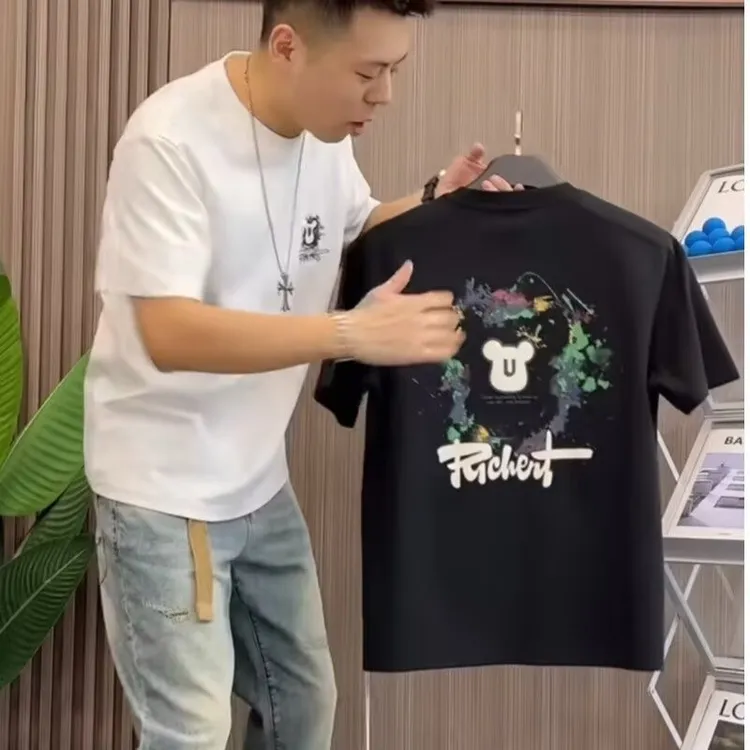 2025春季潮牌轻奢短袖直筒男士美式百搭圆领半袖ins流行体恤衫