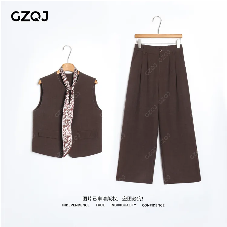 老琴私服【‌漫棕纪】 琥珀流光风时尚圆领马甲高腰阔腿裤套装 961