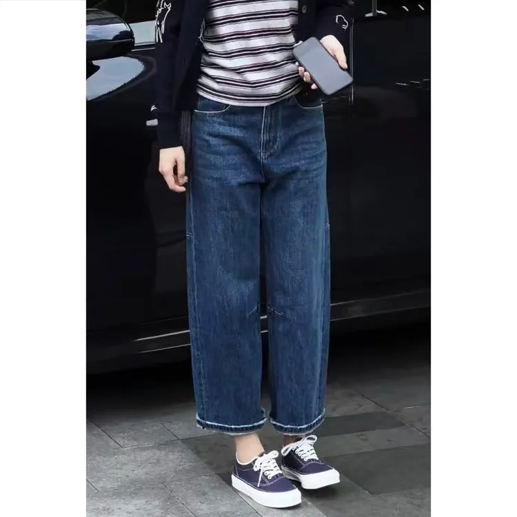 艾塔莉早秋显瘦阔腿裤时尚直筒牛仔裤通勤秋季九分裤百搭大码女裤