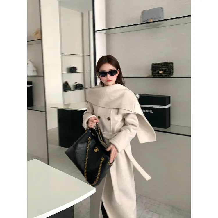 切糕自制【米兰画布】小个子秋冬质感慵懒可拆卸领绵羊毛双面呢大衣