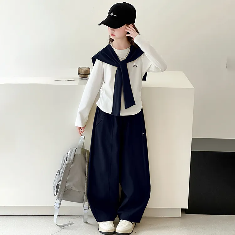 女童套装2025新款中大童春秋洋气时髦韩系ins风连帽卫衣阔腿裤