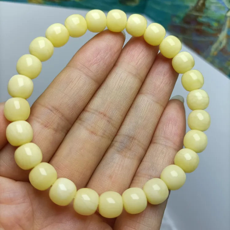 8.0精工浓奶白蜜蜡高桩老型手串~蜡浓工精~高品质归圆度好~4874