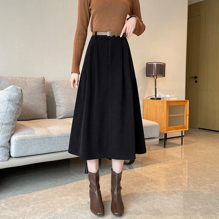 毛呢半身裙女2025秋冬款新款高级感显瘦a字百褶长裙加厚冬季裙子