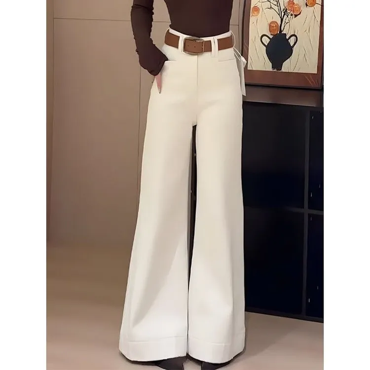 韩系百搭白色喇叭裤女春夏2025新款高腰显瘦宽松休闲垂坠感阔腿裤