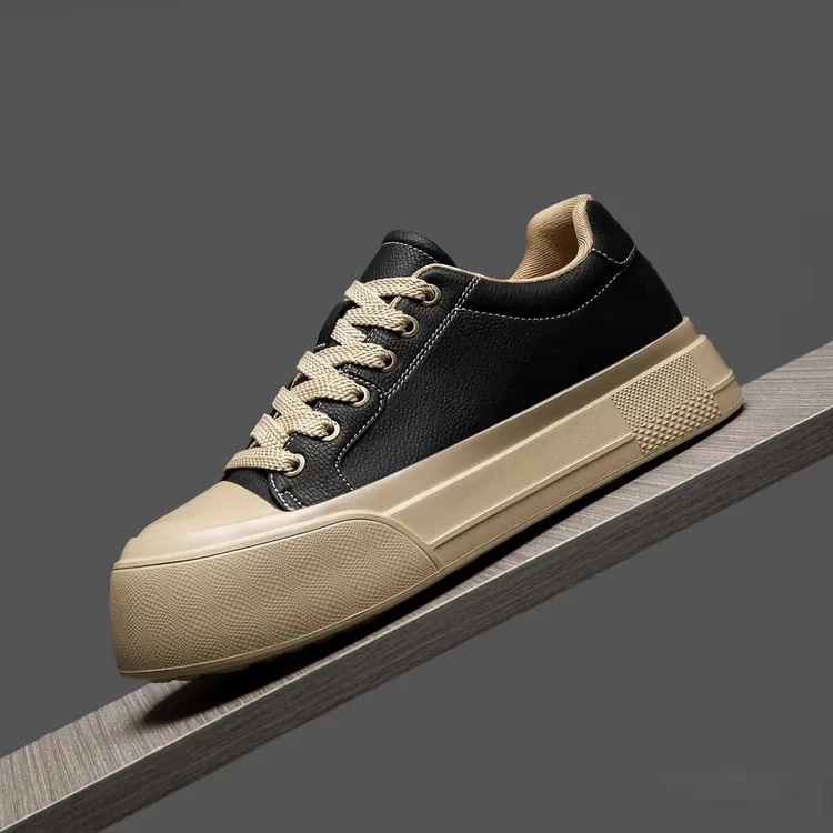 【大牌潮流爆品】抗冲击耐磨减震低帮增高头层牛皮板鞋男鞋潮流