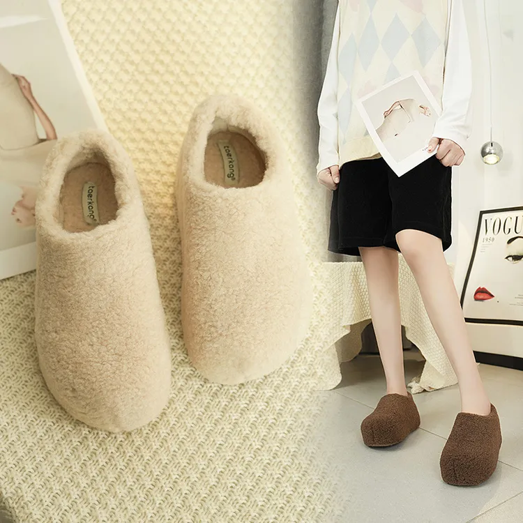 高级感毛毛秋冬季外穿加绒棉鞋2025年新款一脚蹬羊羔毛厚底豆豆鞋