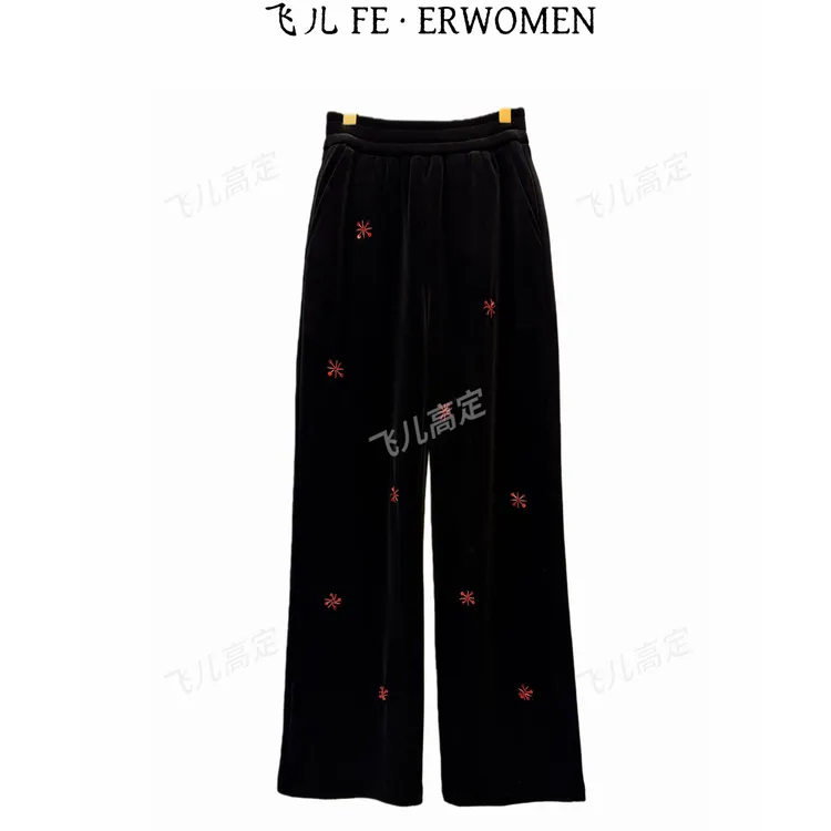 飞儿【棠花红丝】真丝丝绒休闲裤时尚百搭轻奢高级感裤子秋冬休闲