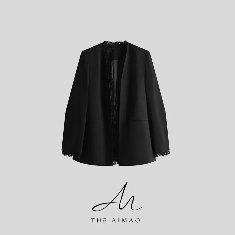 【THE AIMAO】“优雅智性”羊毛人棉混纺拼接花边西装外套XYX82587