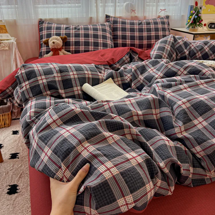 柔软云感双层纱四件套床上用品夏季被套床单三4件套家用双人被罩商品图