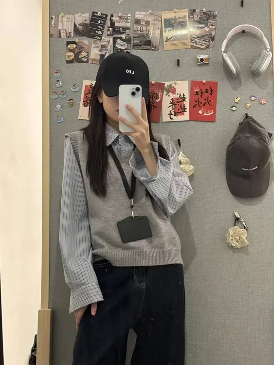 假两件撞色衬衫2025春季新款女装休闲百搭学院风叠穿长袖衬衫上衣