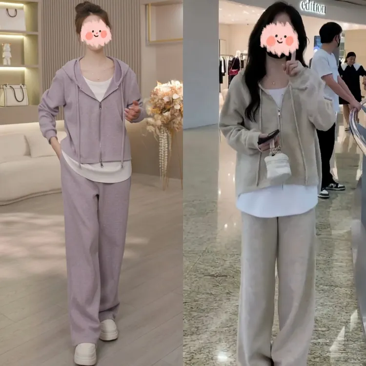 2025早春慵懒风减龄设计假两件卫衣开衫外套松紧腰休闲裤两件套女