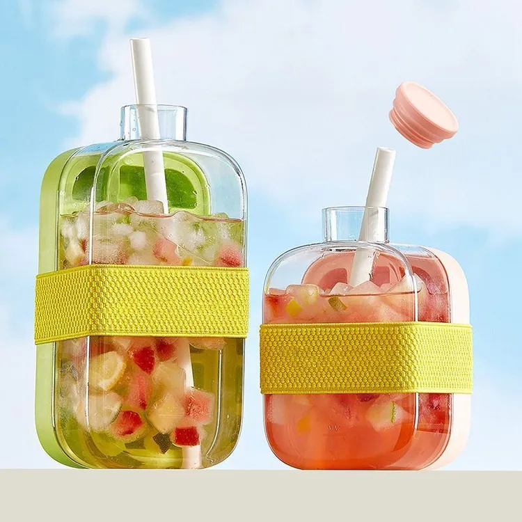 冰格模具按压式硅胶家用喝饮料户外运动吸管杯健身饮水冰壶工具