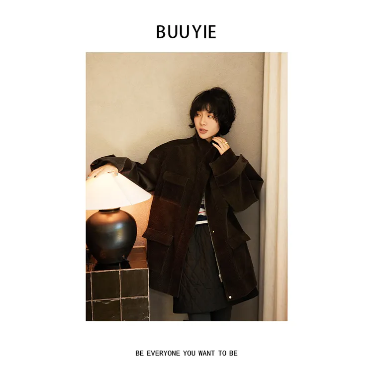 BUUYIE 25SS【溪昙】高级百搭新款宽松深军绿外套 2507105