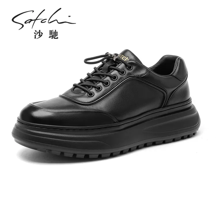 沙驰男鞋2025秋季新款休闲皮鞋时尚舒适轻便运动软底回弹百搭牛皮