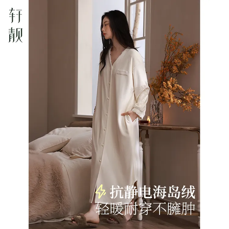 【海岛绒】轻奢睡袍女冬季加绒珊瑚绒睡裙薄绒睡衣高级感家居服