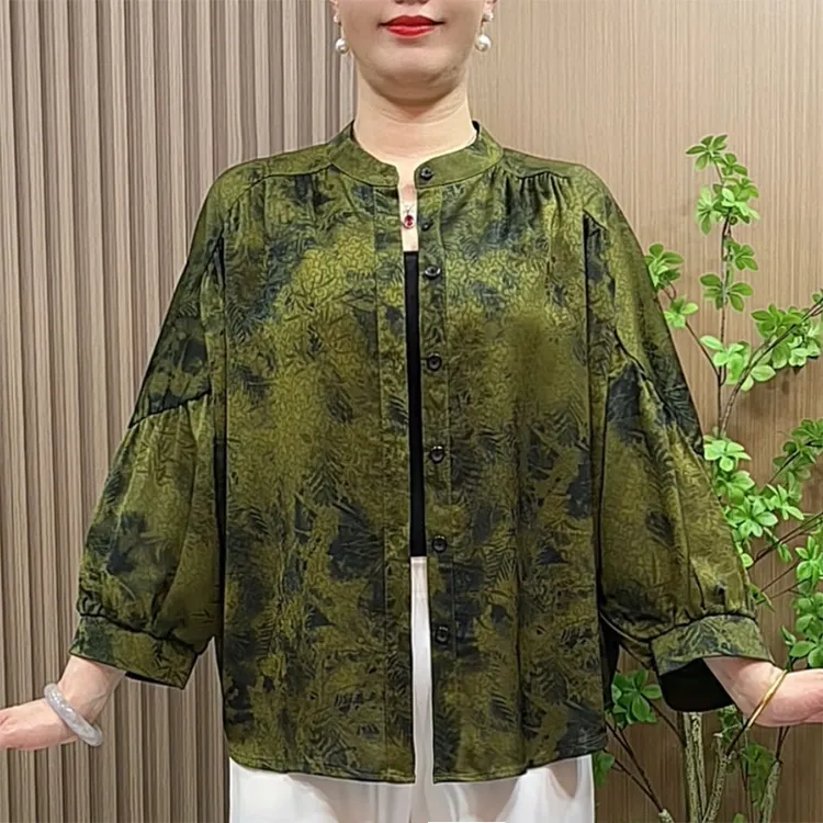 妈妈装春装洋气衬衫中老年女装夏季薄款大码时尚蝙蝠袖开衫上衣
