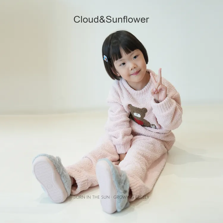 【云朵小葵】女童秋季新款可爱小熊半边绒加厚舒适居家家居服