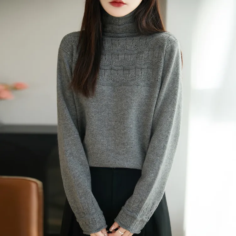 品牌撤柜正品秋冬新款重工镂空钩花高领羊毛打底衫轻奢软糯内搭款