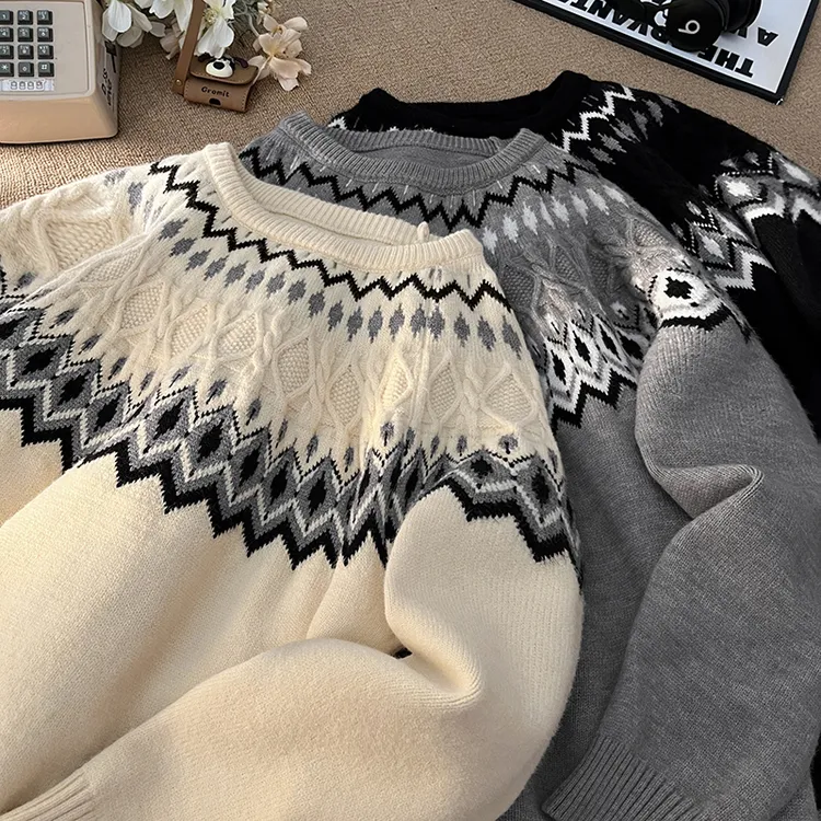 OWH 小众复古港风宽松费尔岛毛衣情侣款慵懒风休闲设计感针织衫男