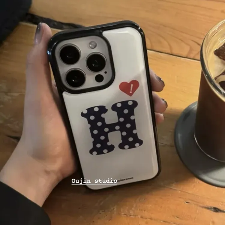 滴胶韩系ins简约爱心波点字母H适用苹果17pro手机壳iPhone16女15