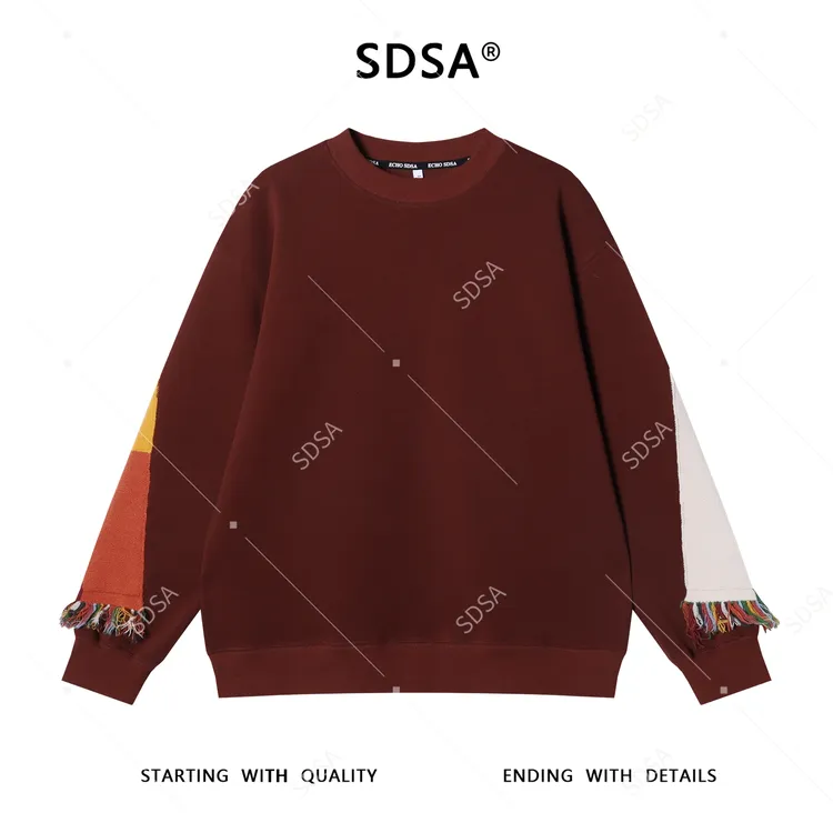 SDSA男士秋冬新款痞帅男装拼色流苏设计圆领卫衣百搭时尚套头上衣