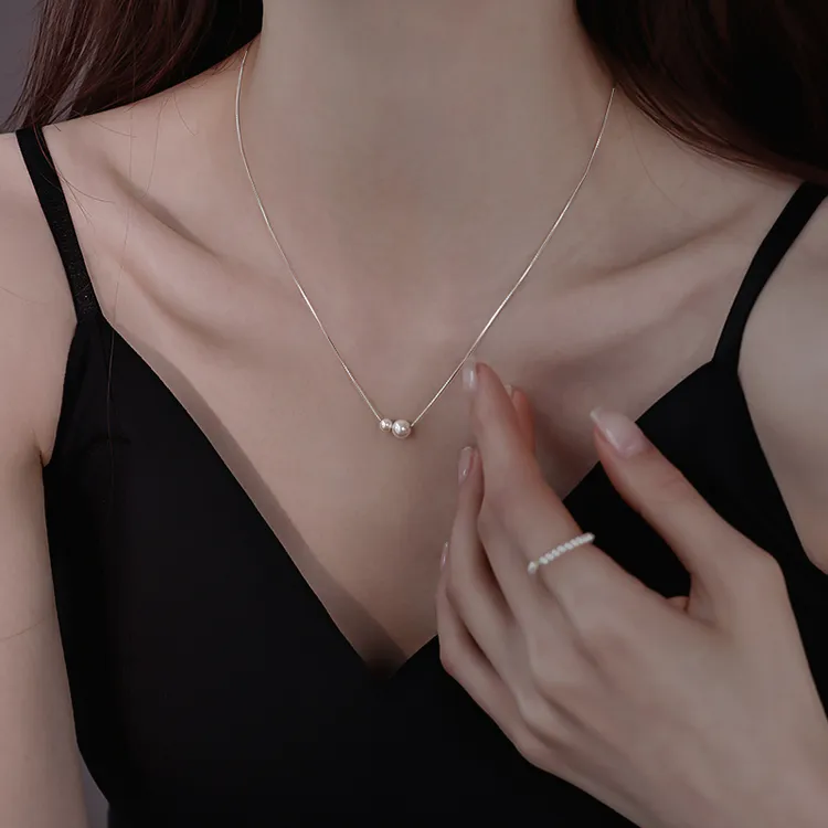 链子925银仿珍珠 925银双珠项链女2025爆款精致小众百搭锁骨链