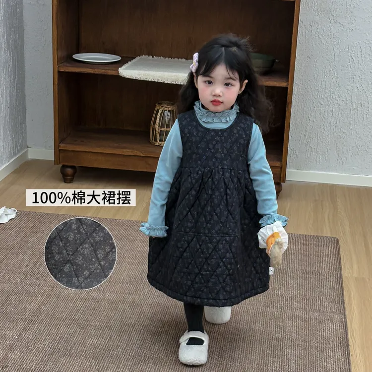 【鱼子酱】D25247QZ夹棉碎花马甲裙中小童女童童装