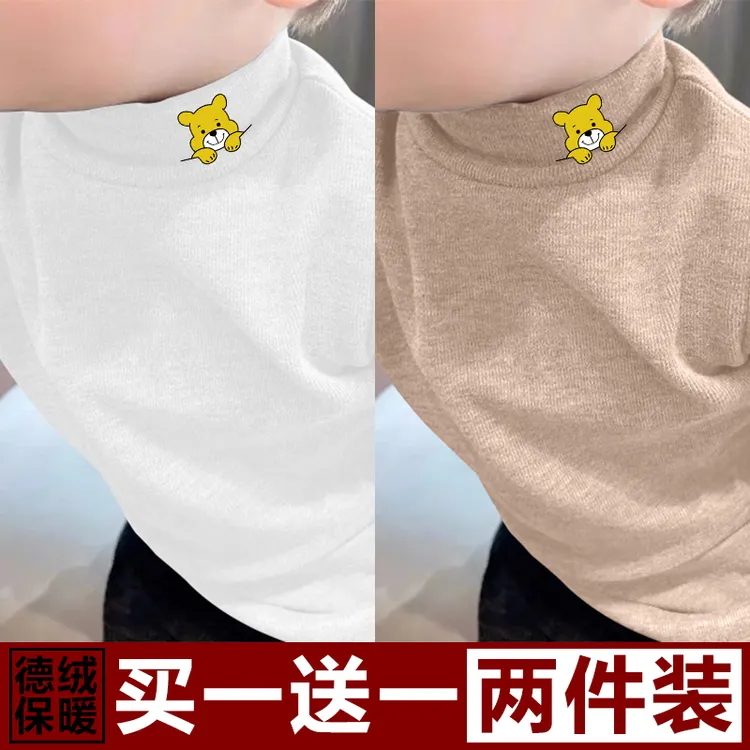 儿童德绒长袖T恤新款卡通印花秋冬德绒打底衫男女童洋气上衣童装