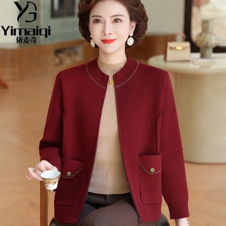 年轻妈妈秋装时尚纯色拉链外套妈妈装洋气气质圆领短款宽松上衣