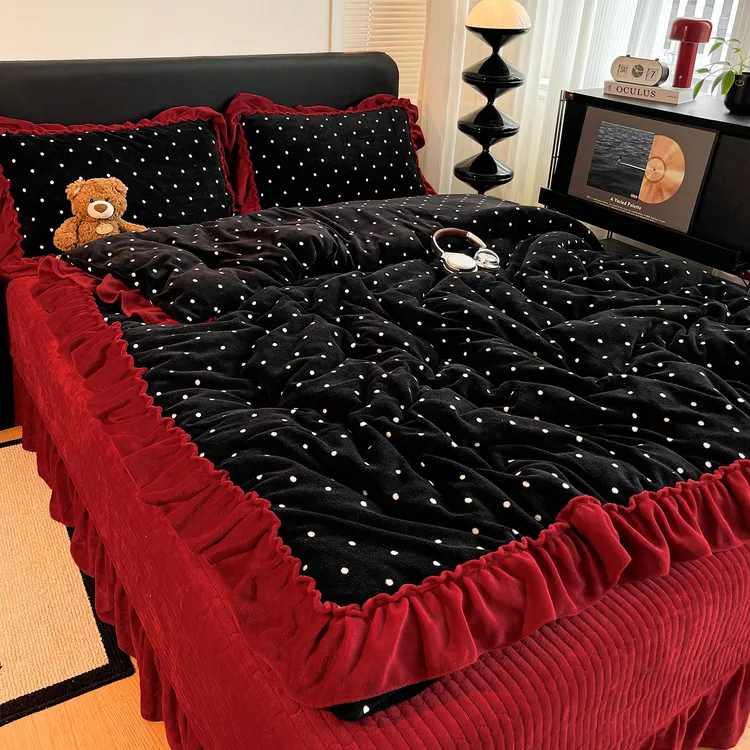 秋冬加厚夹棉床盖款牛奶绒四件套保暖加绒双面绒被套防滑床单床品