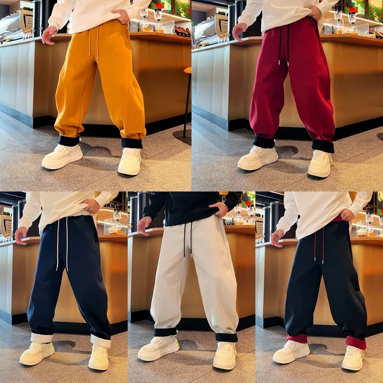 冬季新款百搭宽松微弯刀裤慵懒风时尚潮流个性加绒加厚男款休闲裤