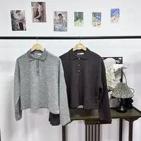 美式polo领长袖针织衫女秋冬高级感纯色宽松慵懒老钱风上衣1201