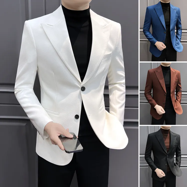 银丝戗驳领休闲西装外套男款2025新款商务男装英伦雅痞风男士西服