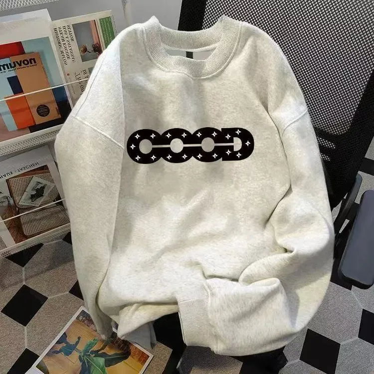 美式圆领卫衣男女加绒加厚纯棉高街春秋款潮牌上衣服欧美嘻哈无帽