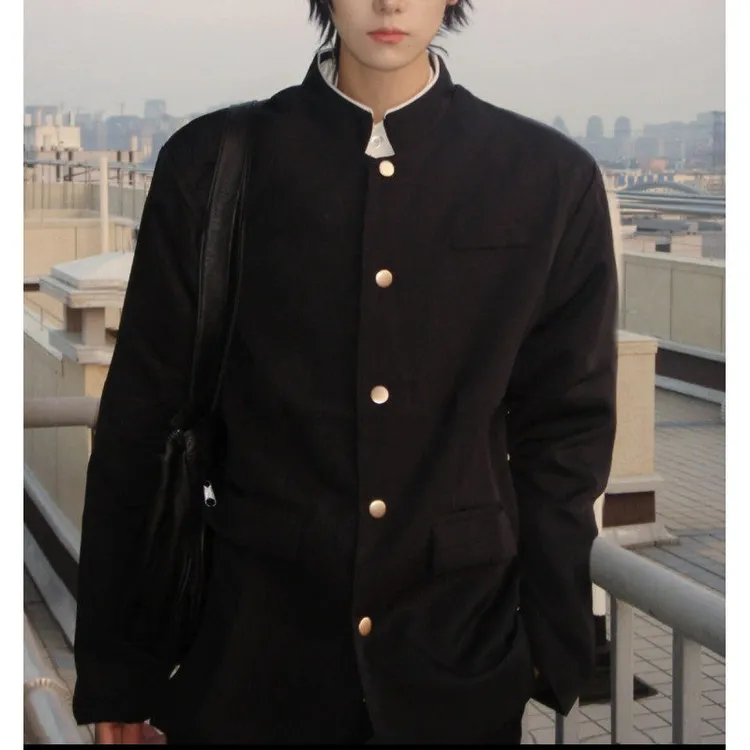 学院风DK制服男款立领中山装西服春秋季痞帅班服外套宽松中式西装