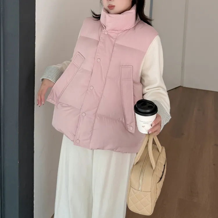 2025秋冬新款韩系休闲风大码棉马甲立领宽松保暖无袖棉服外套女