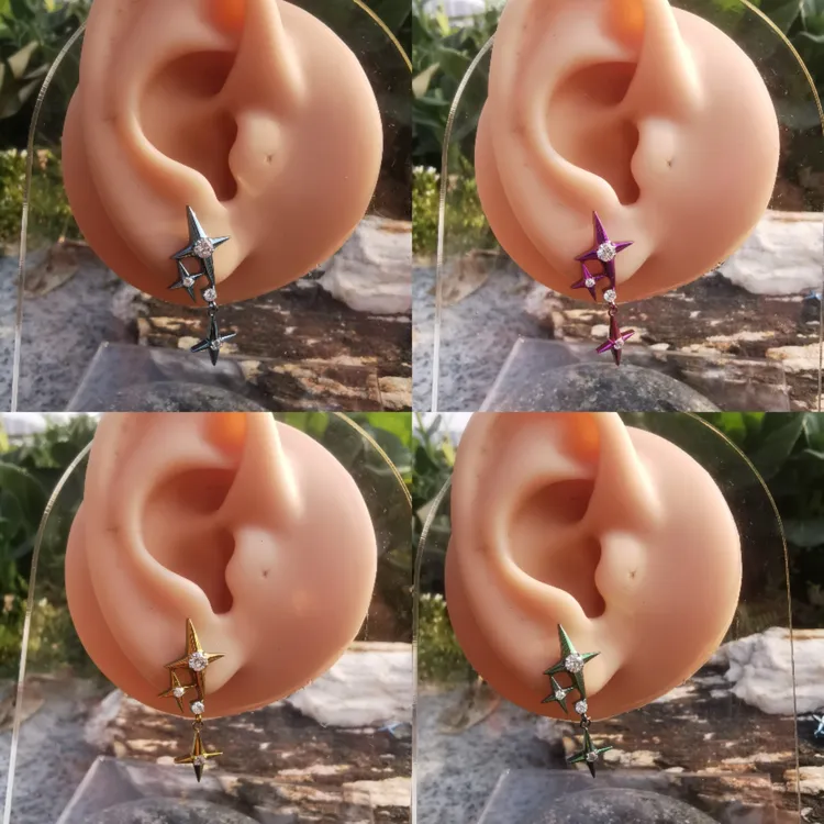 钛钢耳饰 ASTM F136Titanium钛合金北极星吊坠穿刺耳钉饰品