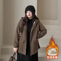 CD6567大码女装【美拉德穿搭】冬季新款羊羔绒连帽加厚加绒卫衣外套