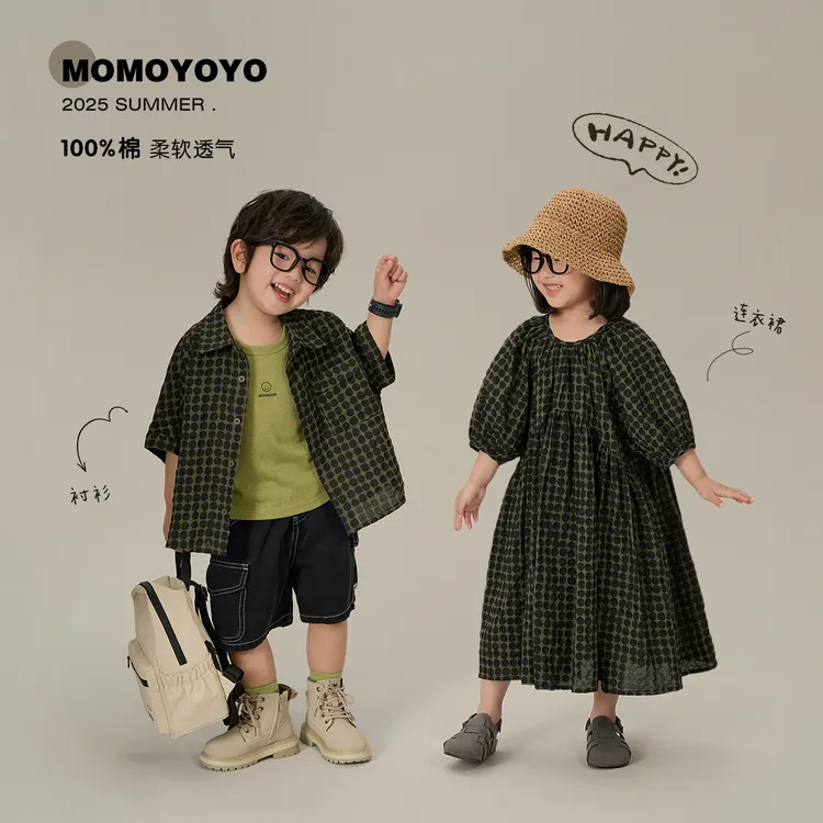 【森系】夏季儿童休闲肌理感宽松短袖衬衫连衣裙 8143X/8202X