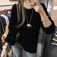 【思含】秋季新款甜美丝绒下摆开衩上衣