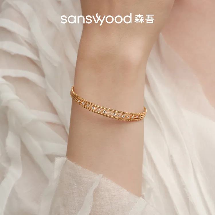 925银合成锆石手镯 sanswood森吾《斯嘉丽》复古藤蔓手镯锆石手链女