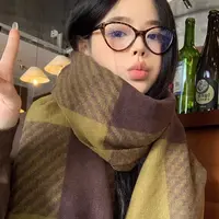 005 围巾女秋冬季撞色格子韩系加厚英伦风披肩高级感氛围保暖围脖