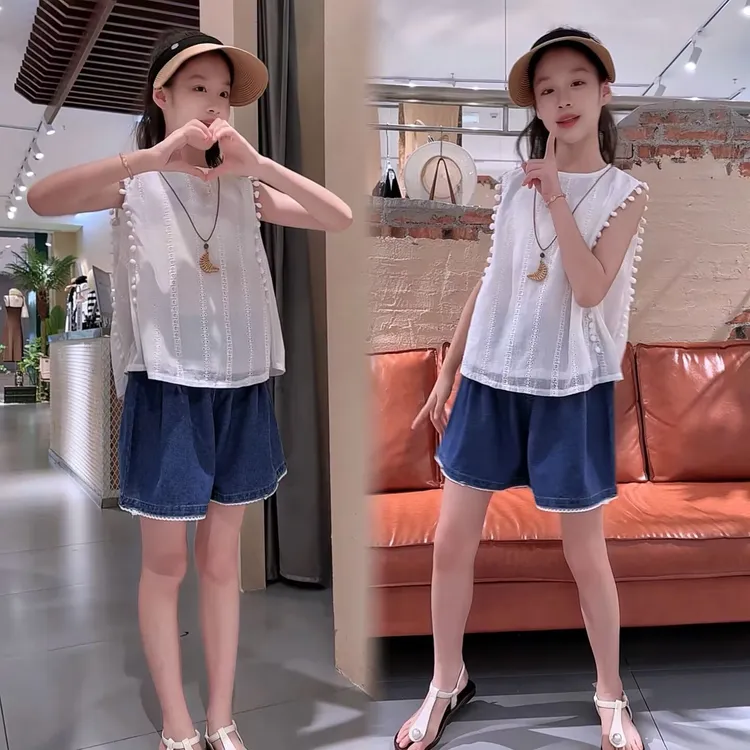 女童夏季套装儿童牛仔网红洋气时尚宽松韩版短裤外穿薄款中大童潮