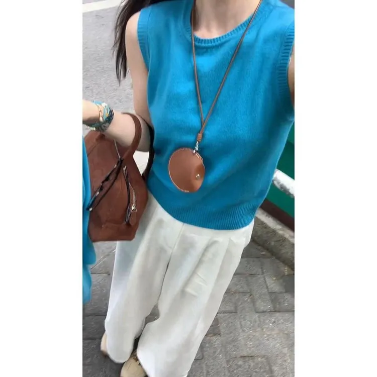 韩系穿搭背心针织衫休闲裤套装女秋冬季新款高级感时尚简约三件套