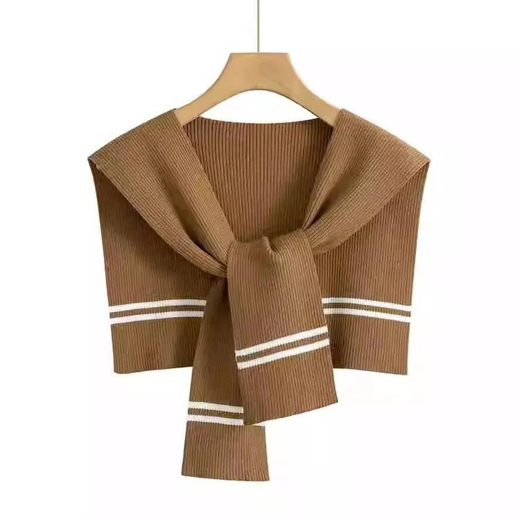 2025新款柔软拼色针织披肩女韩版条纹空调外搭春季搭肩搭衬衫坎肩