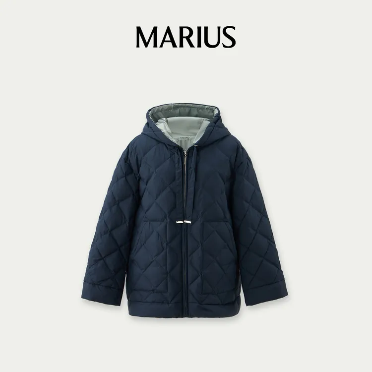 MARIUS百搭厚款连帽秋冬短款双面穿羽绒服