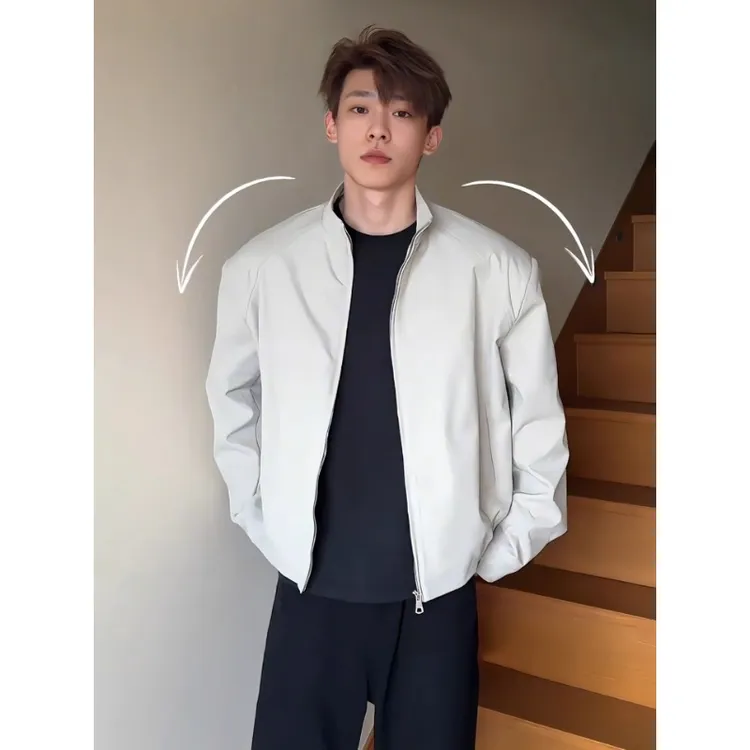 潮牌痞帅立领垫肩夹克男款秋季美式高街休闲上衣cleanfit穿搭外套